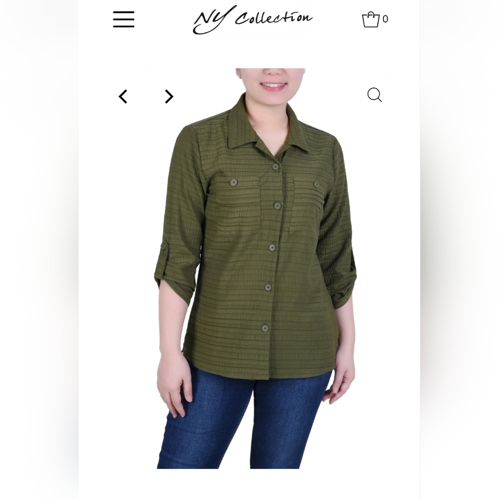 NY Collection Women's Green Button-Down Shirt